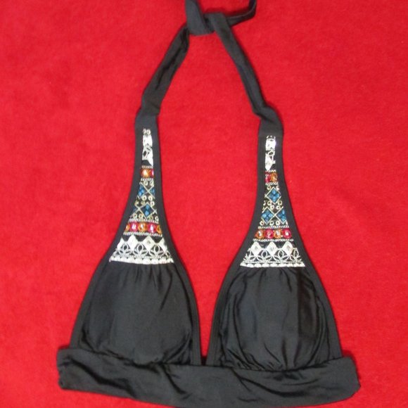 VENUS Embellished Halter Bikini Top Black - Picture 2 of 7